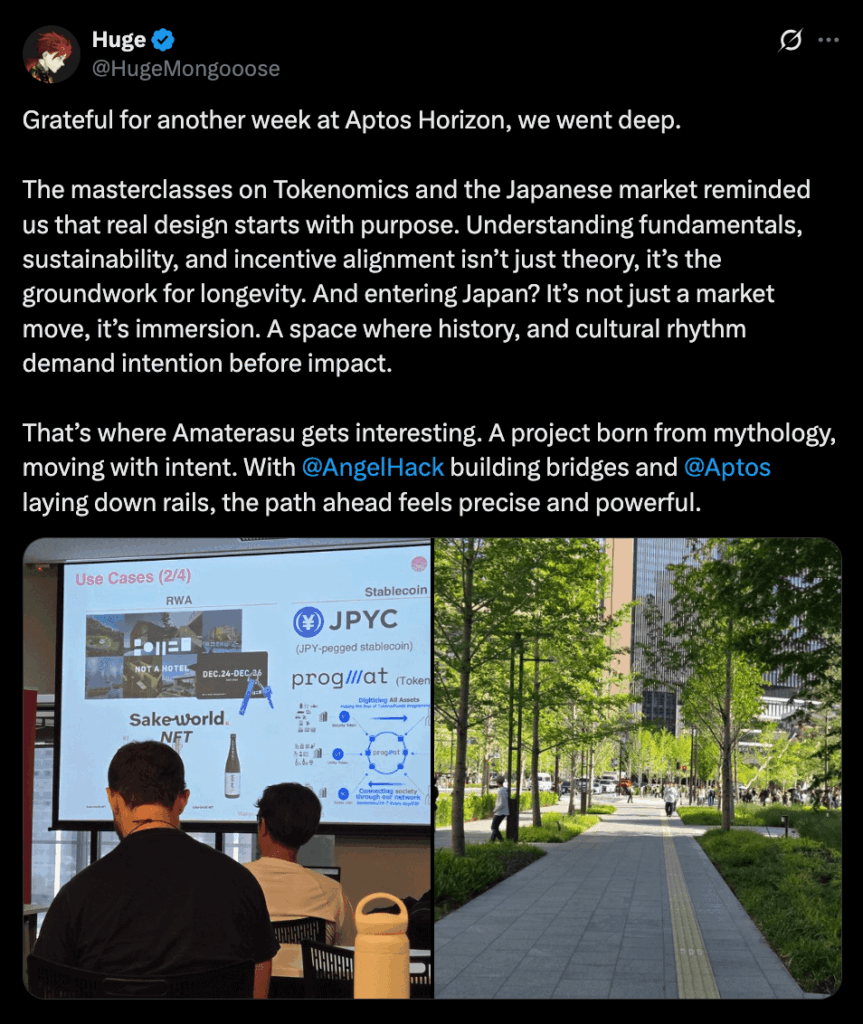 Sharing from @HugeMongooose, founder of Amaterasu, a participating startup